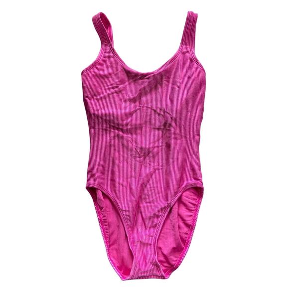 Vintage Catalina 90s Baywatch Ribbed Scoop Back One Piece Swimsuit Pink Sz Large - Picture 2 of 6